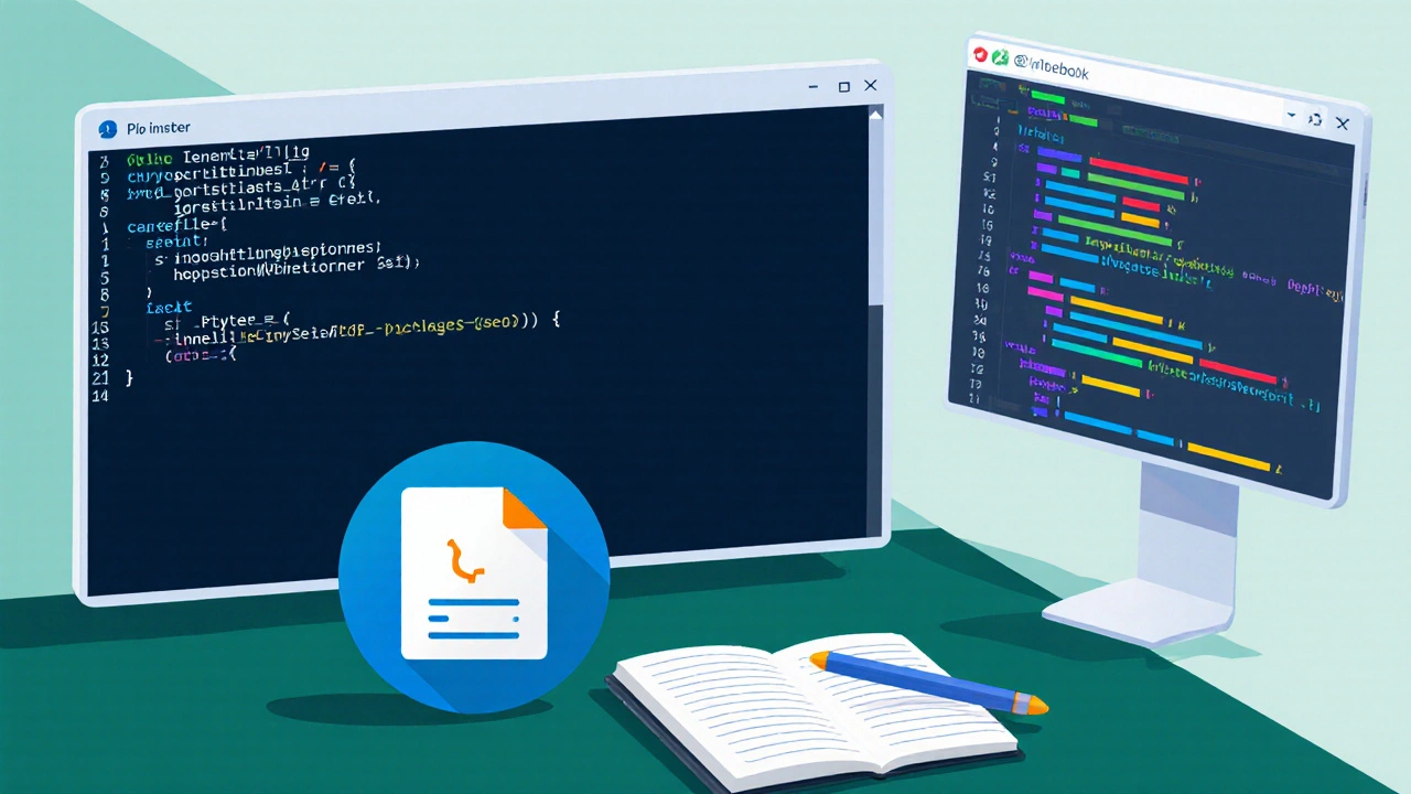 Geteilter Arbeitsbereich mit Terminal‑Befehl für pip‑Installation und Jupyter‑Notebook‑Zellen.