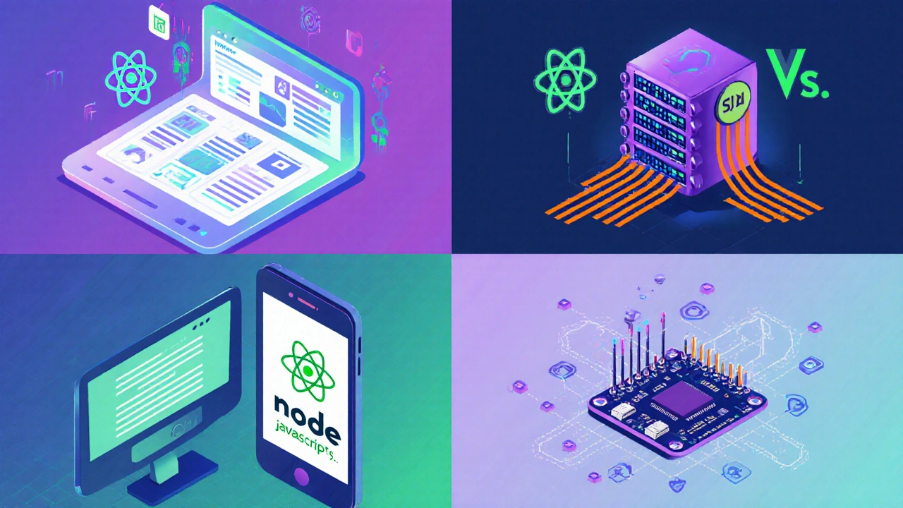 Isometrische Darstellung von Frontend, Backend, Desktop‑Apps und IoT‑Lösungen.