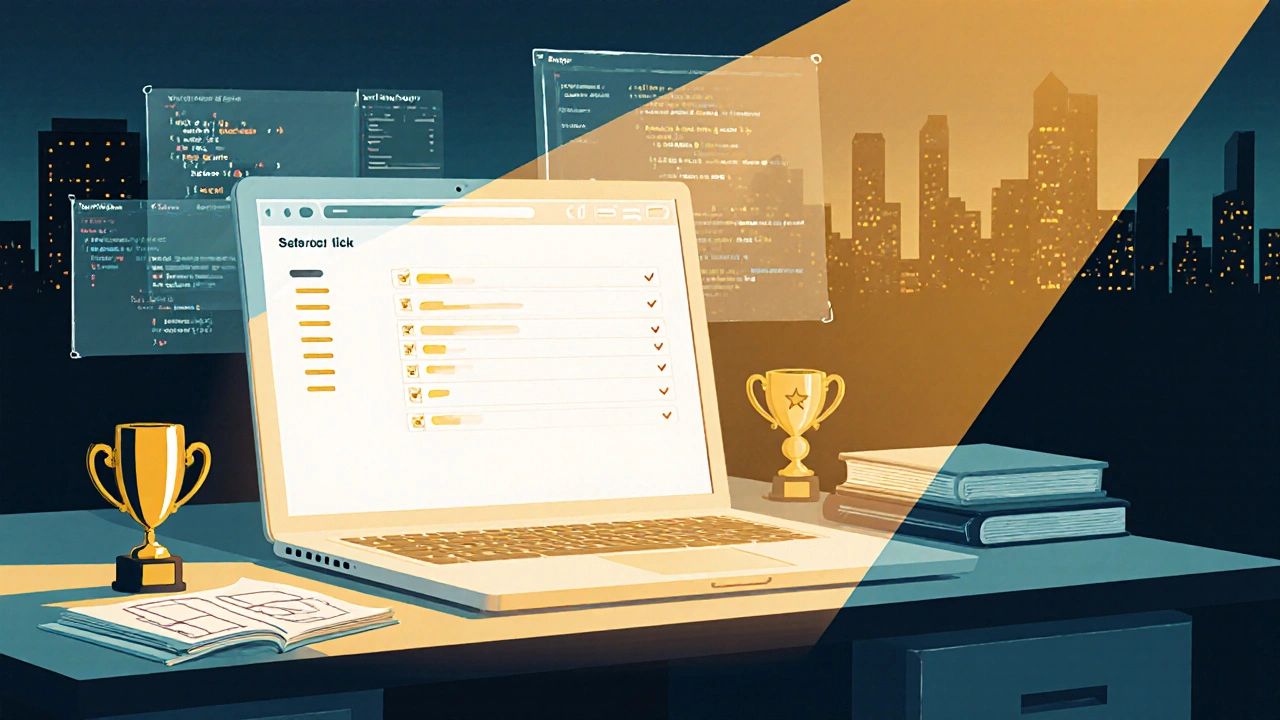Laptop‑Bildschirm mit einfacher To‑Do‑Web‑App, darüber schwebende Flask‑Code‑Schnipsel.