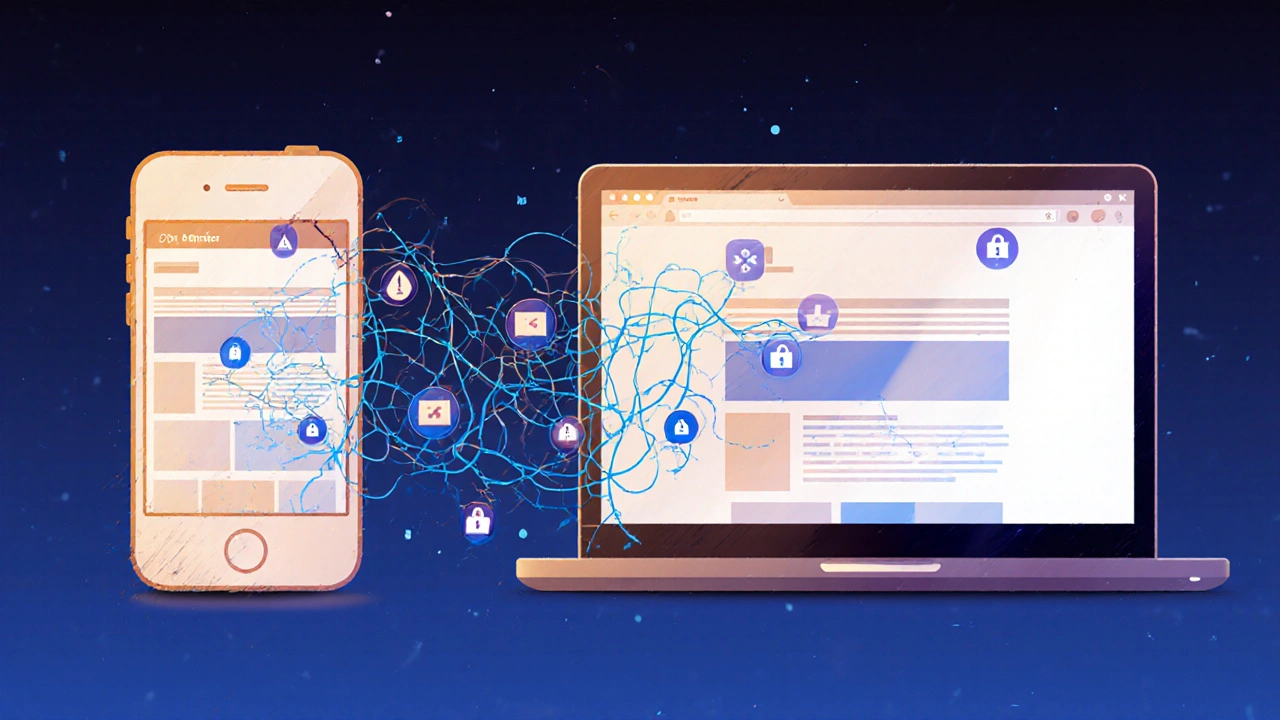 Alter Smartphone und moderner Laptop mit unterschiedlicher Webseiten-Darstellung.