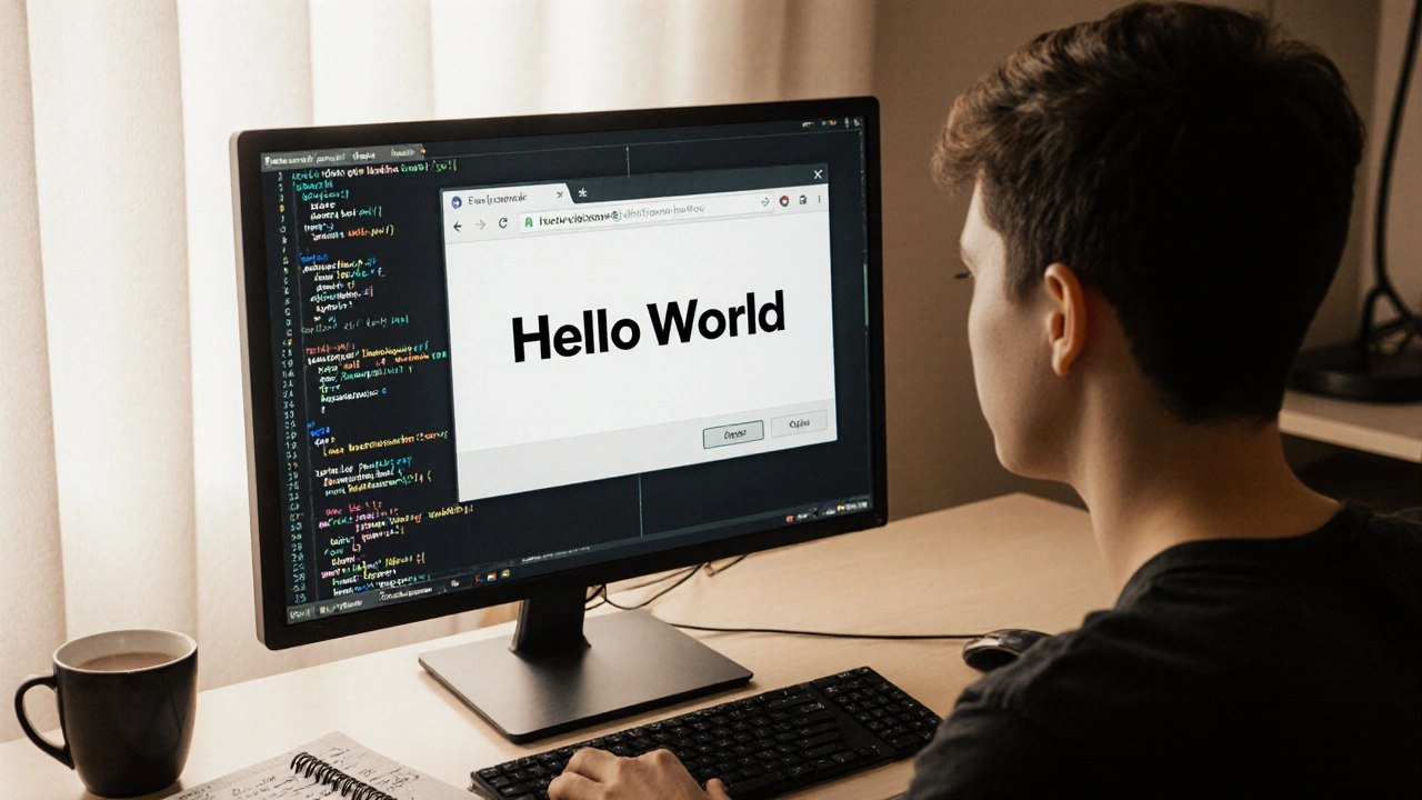 Was ist die korrekte JavaScript-Syntax für 'Hello World'?