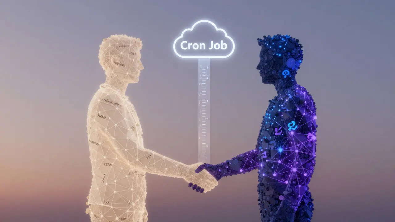 Abstrakte Handshake-Darstellung von PHP und Python, die zusammenarbeiten