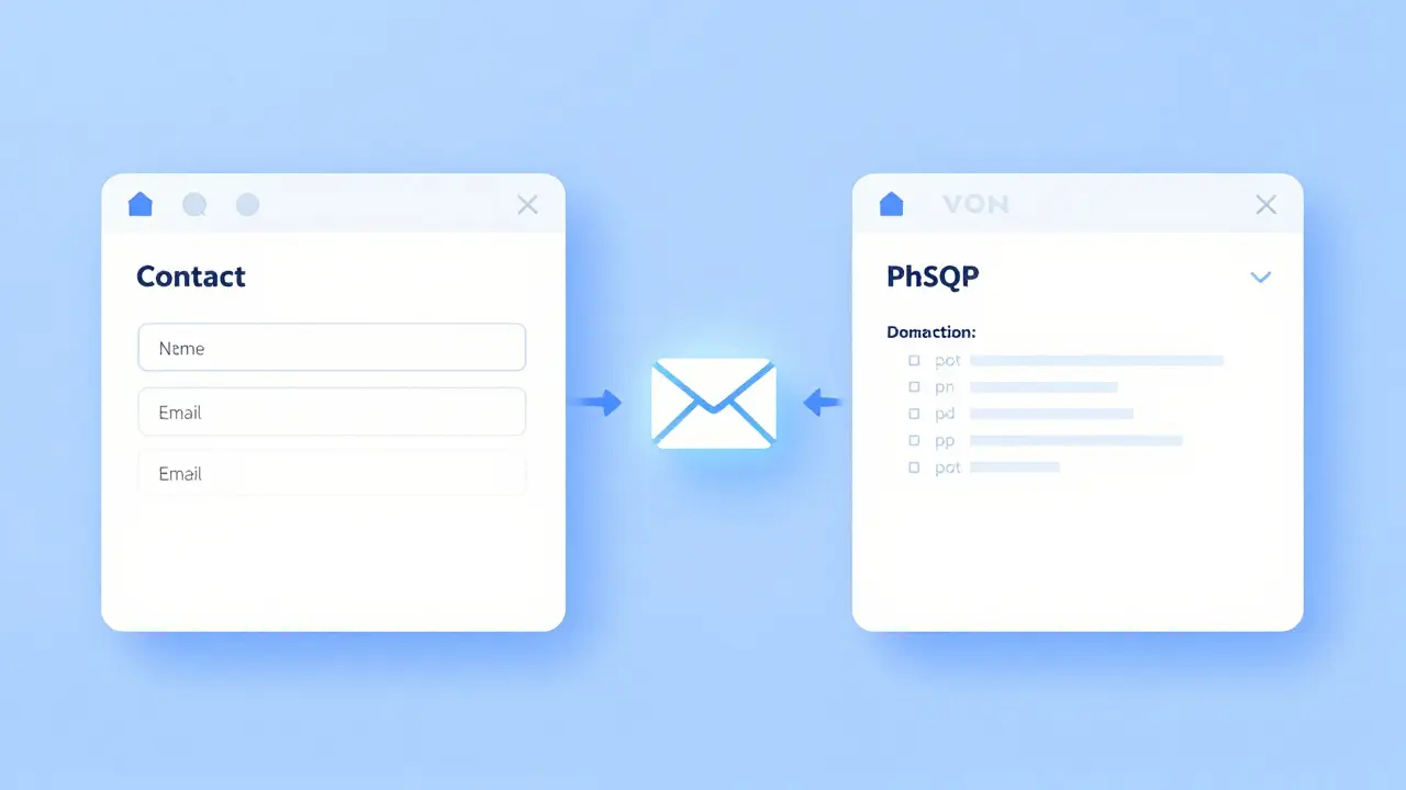 Ein Kontaktformular verbindet sich mit einer Datenbank über PHP-Skripte.