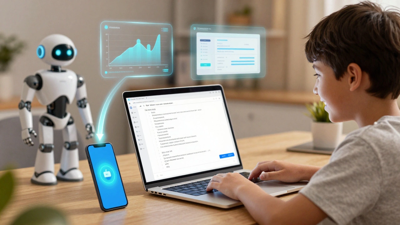 Ein Lernender sieht auf einem Laptop einen funktionierenden Python-Skript, der PDF-Dateien umbenennt.