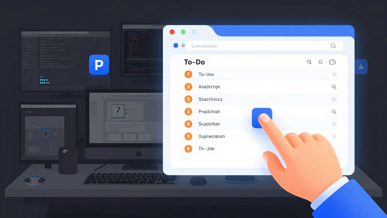Vergleich: Unübersichtliche Entwicklungsumgebung links, klare JavaScript-Webanwendung rechts