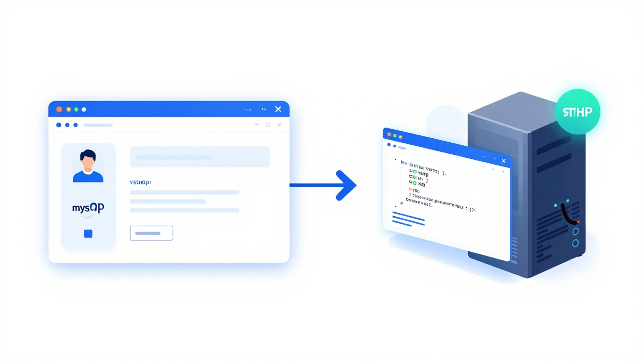 Visuelle Darstellung der Server-Client-Interaktion bei PHP-Webanwendungen.
