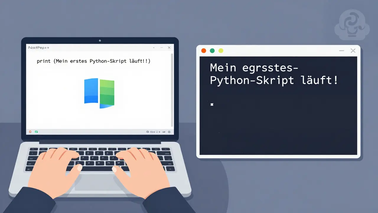 Aufgeteilter Bildschirm: Code wird in einem Editor geschrieben und in der Kommandozeile ausgeführt.