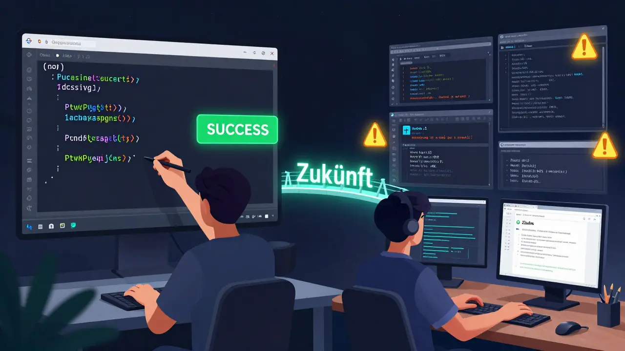 Aufteilung: einfache PHP-Entwicklung links, komplexe Node.js-Umgebung rechts.