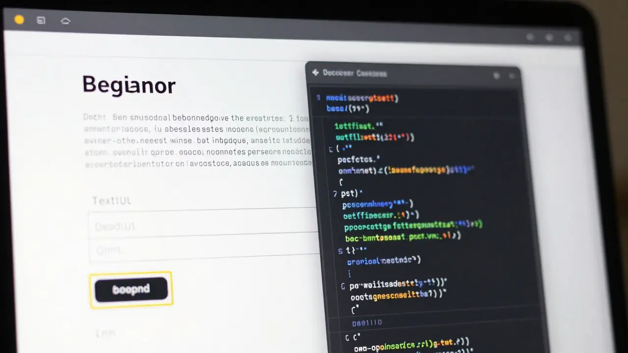 Einfache HTML-Webseite mit Überschrift, Textfeld und Button in einem Browser, Entwicklertools zeigen das Button-Element hervor.